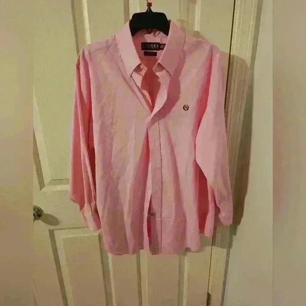 Lauren Ralph Lauren collar buttons long sleeves shirt in pink size 16.5 32/33